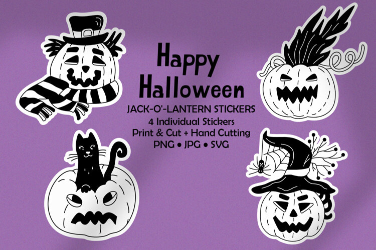 Halloween Jack-O’-Lantern Doodle Stickers Plotter & Hand Cut example image 1