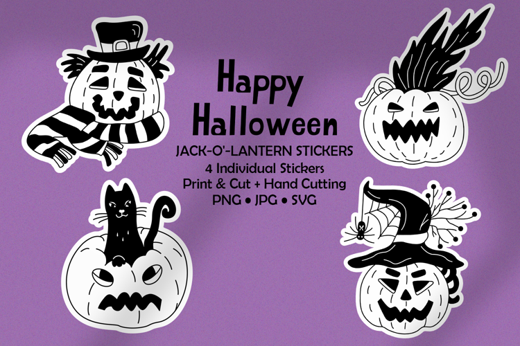 Halloween Jack-O’-Lantern Doodle Stickers Plotter & Hand Cut