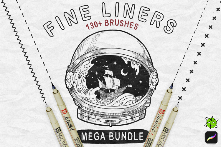 130 Fine Liners For Procreate, Micron Brushes Procreate