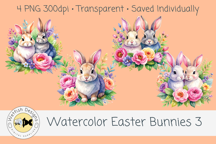 Spring PNG Watercolor Easter Rabbits 3