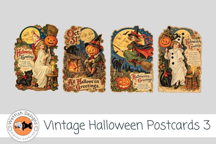 Halloween Vintage PNG Postcards 3 example image 1