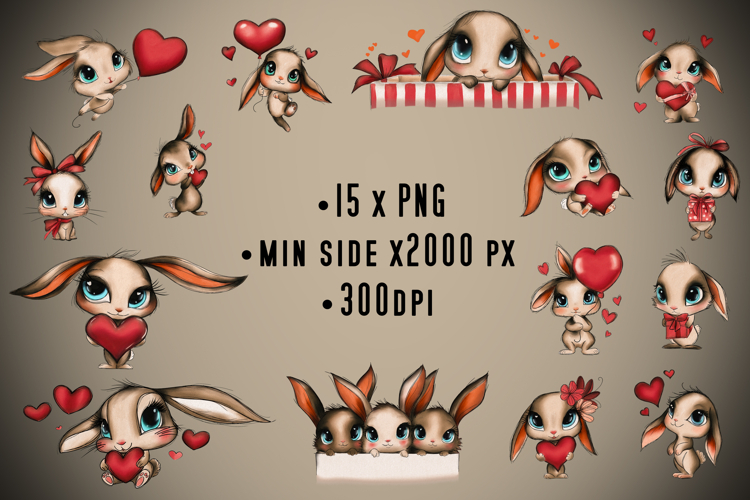 Set of Cute Hand Drawn Bunnies Isolated