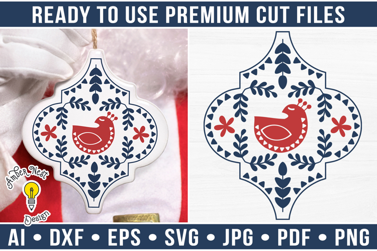 Scandinavian Arabesque Bird Ornament | Christmas SVG