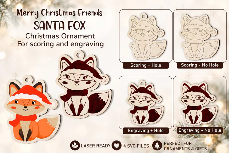 Santa Fox Christmas Ornament Laser Scoring and Engraving