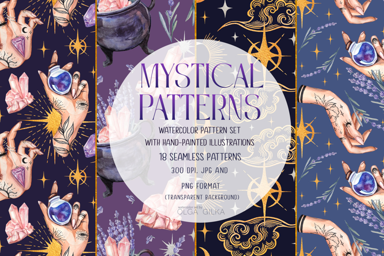 Mystical patterns watercolor pattern set