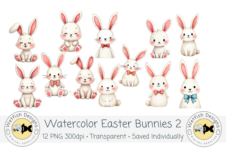 Watercolor PNG Easter Bunnies 2