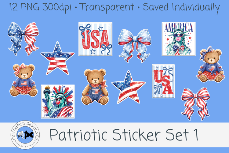 Patriotic Sticker PNG Set, Americana Clipart