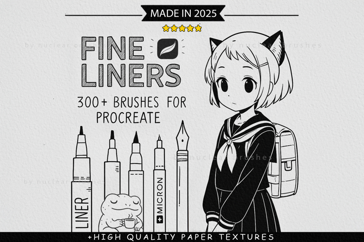 300 Fine Line Brushes For Procreate, Micron Line Art Brushes