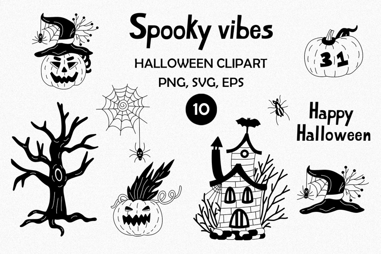 Spooky Vibes Halloween Doodle Clipart