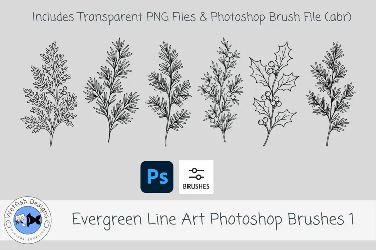 Evergreen Line Art Photoshop Brushes 1