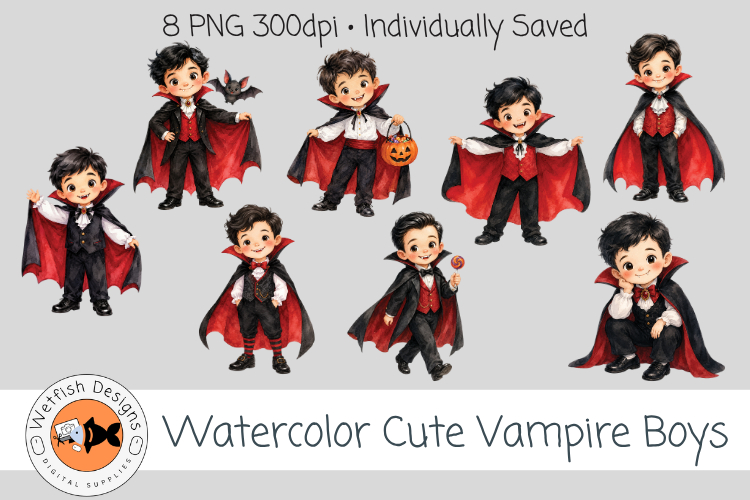 Watercolor PNG Cute Vampire Boys