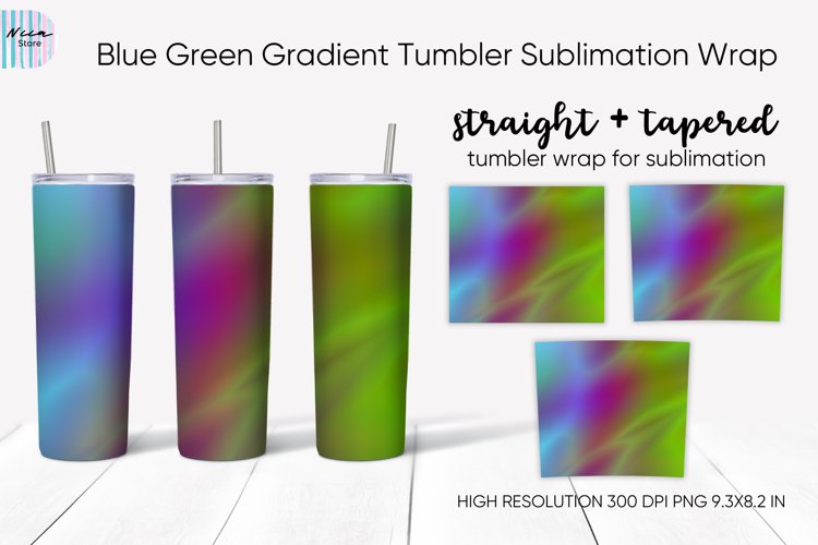 Blue Green Gradient Sublimation Skinny Tumbler Wrap 20 Oz example image 1