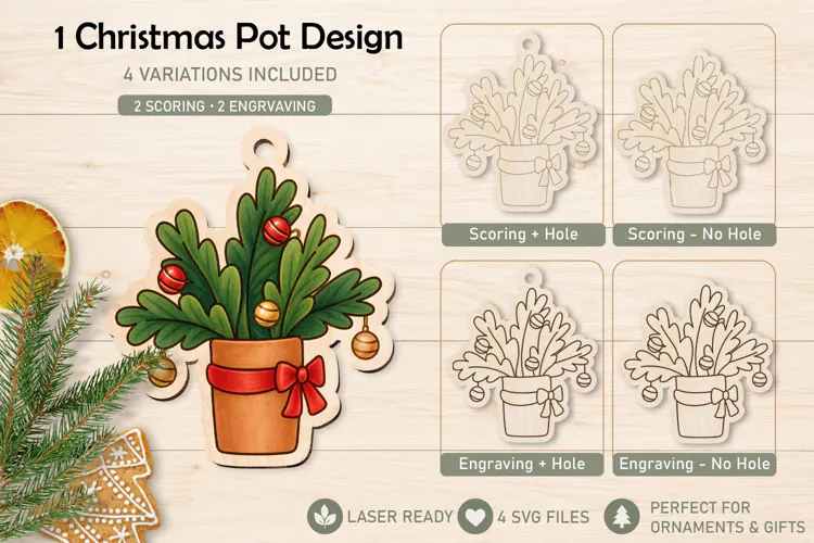 Christmas Pot Ornament Laser Scoring and Engraving