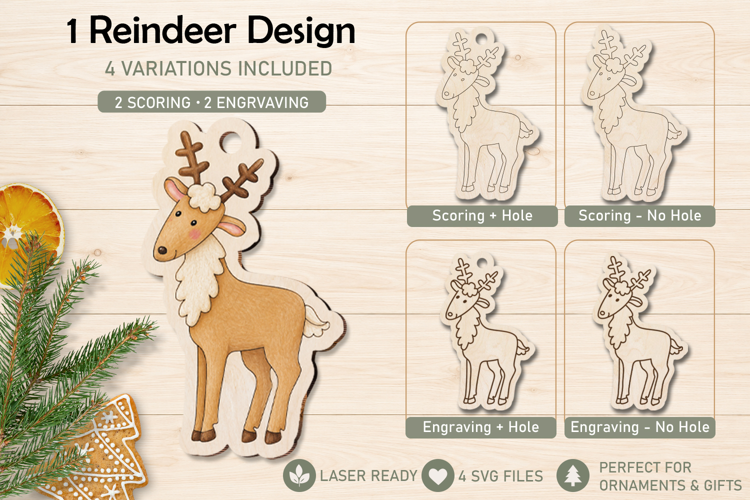 Christmas Reindeer Ornament Laser Cut SVG