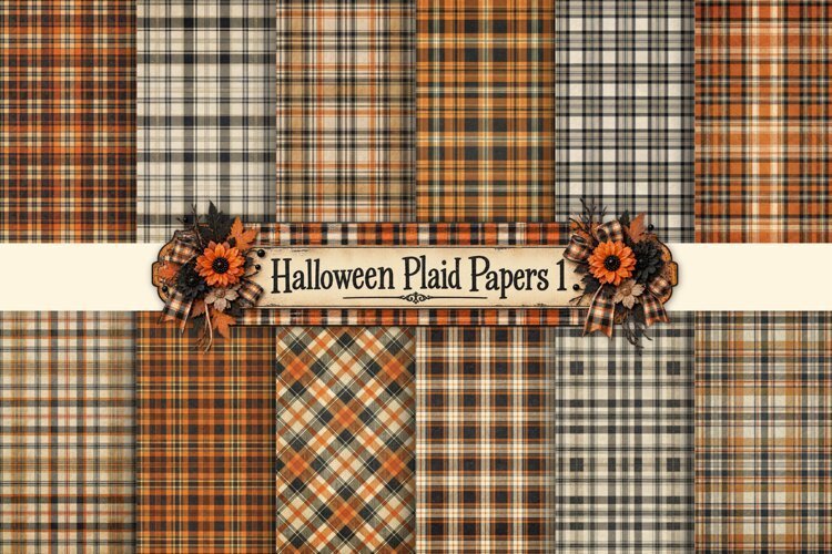Halloween Plaid Papers 1 | Orange Black Digital Paper example image 1