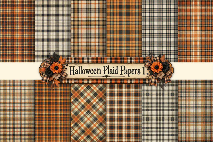 Halloween Plaid Papers 1 | Orange Black Digital Paper