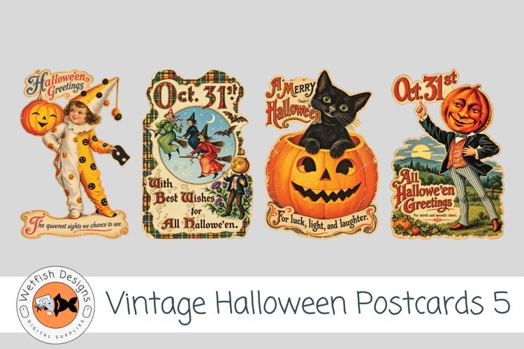 Halloween Vintage PNG Postcards 5 example image 1