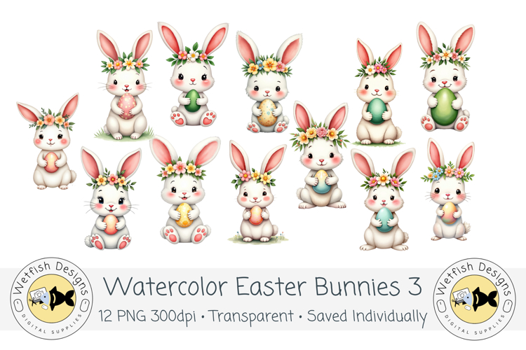 Watercolor PNG Easter Bunnies 3