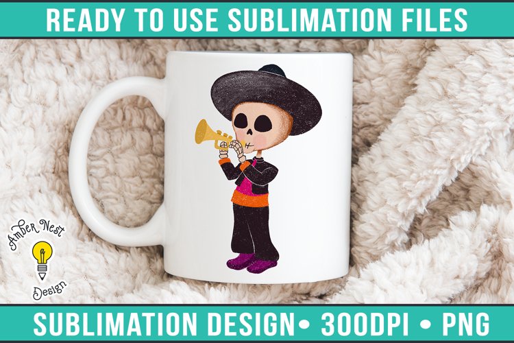Trumpeter Dia De Los Muertos Sublimation Design example image 1
