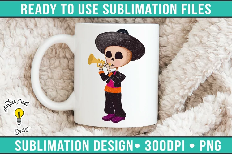 Trumpeter Dia De Los Muertos Sublimation Design