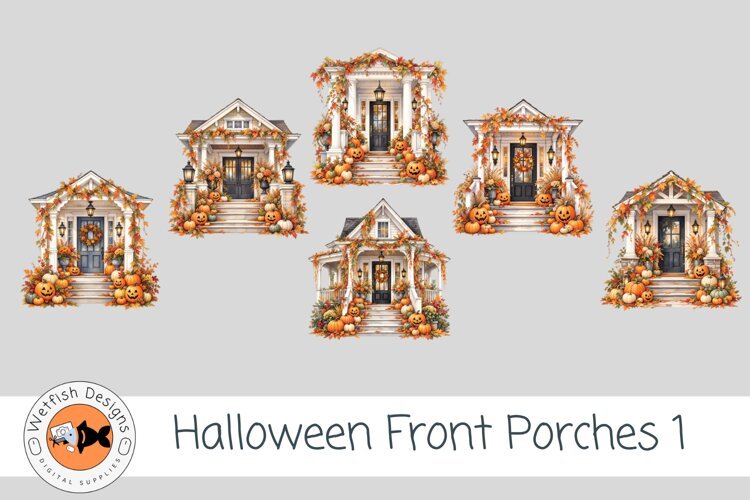 PNG Halloween Watercolor Front Porches 1 example image 1