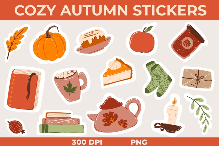 Cozy Autumn Stickers PNG. Printable Stickers example image 1