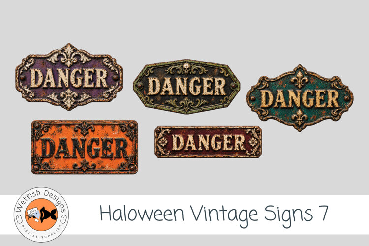 Vintage Halloween Vintage PNG Clipart Signs 7 example image 1