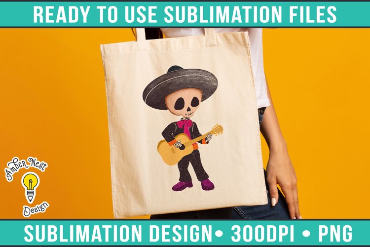 Guitarist Dia De Los Muertos Sublimation Design example image 1