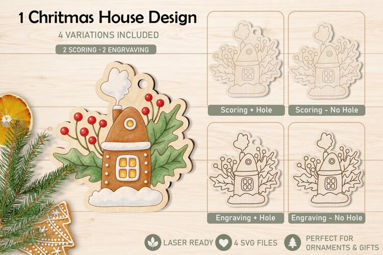 Christmas House Ornament Laser Scoring and Engraving example image 1