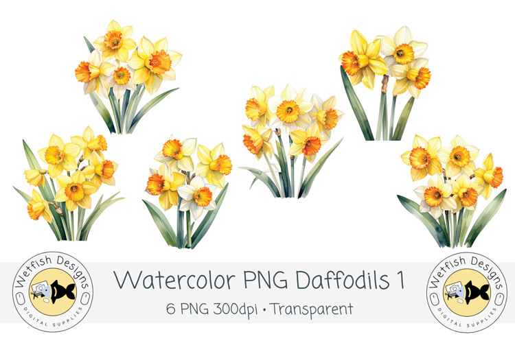 Watercolor Daffodils PNG Clipart Set 1