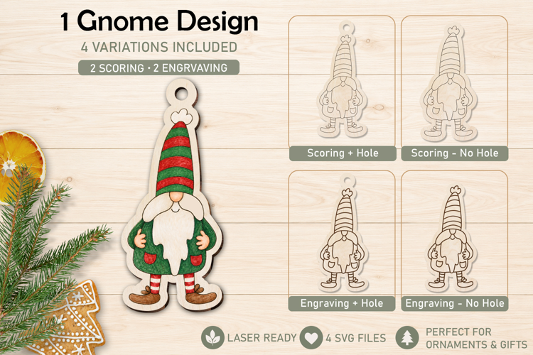 Christmas Gnome Ornament Laser Cut SVG