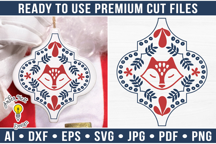 Scandinavian Arabesque Fox Ornament | Christmas SVG