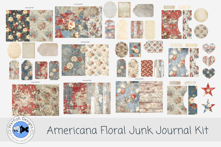 Americana Floral Junk Journal Folder Kit