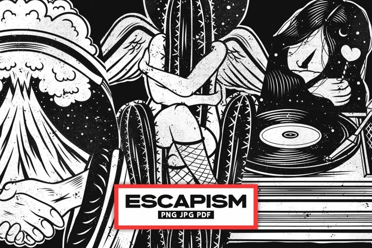 Escapism Black White T-shirt Designs Bundle