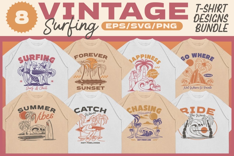 Vintage Surfing T-shirt Design Bundle example image 1