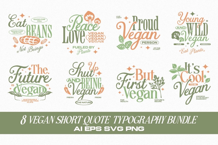 VEGAN SHORT QUOTE TYPOGRAPHY T-SHIRT DESIGNS BUNDLE