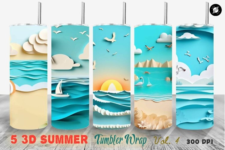 3D Summer Tumbler Wrap PNG Bundle Vol 4