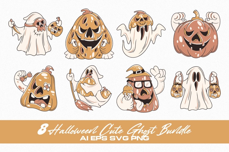 Halloween Cute Ghost T-shirt Design Bundle