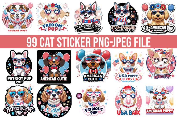 Kawaii cartoon puppy Sticker Bundle