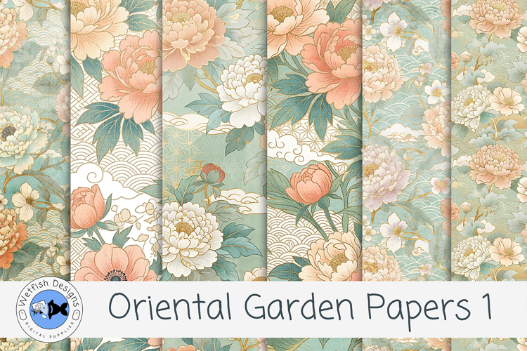 Oriental Garden Papers | Asian Floral Seamless Digital Paper