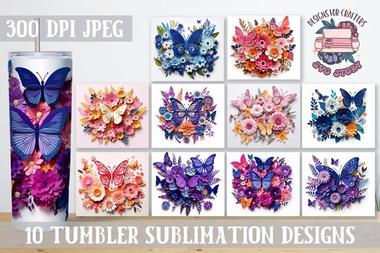 3D Butterfly Sublimation bundle paper cut Tumbler Wrap 20 OZ