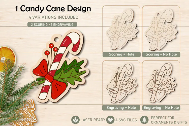 Candy Cane Ornament Laser Scoring and Engraving