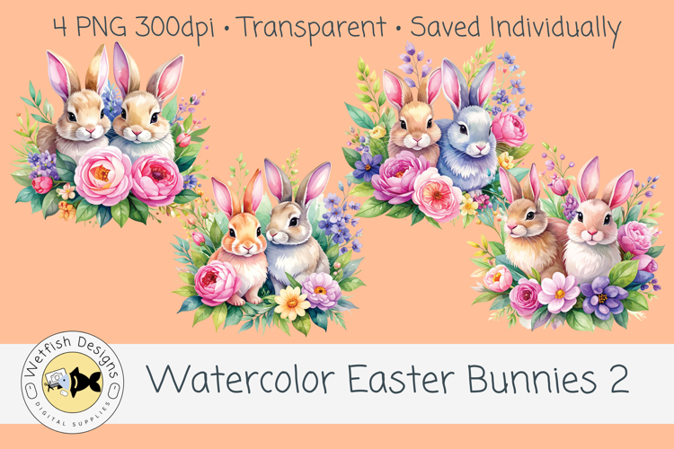 Spring PNG Watercolor Easter Rabbits 2