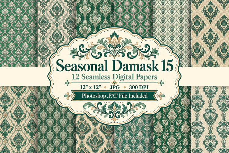 Seasonal Damask Papers & Patterns 15 example image 1