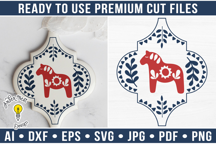 Scandinavian Arabesque Dala Horse Ornament | Christmas SVG