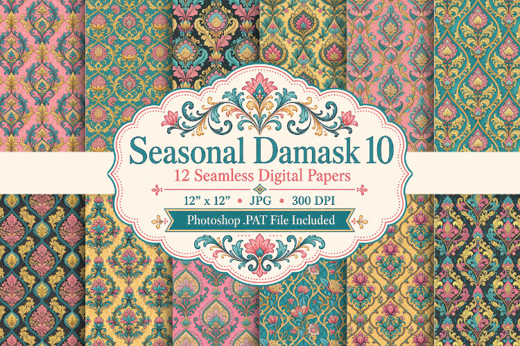 Seasonal Damask Papers & Patterns 10 example image 1