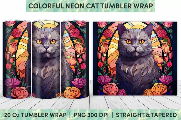 Stained Glass Cat Tumbler Wrap | Stained Glass | Tumbler