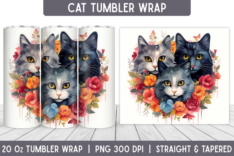 Cats Tumbler Wrap | Floral Tumbler | Sublimation Tumbler