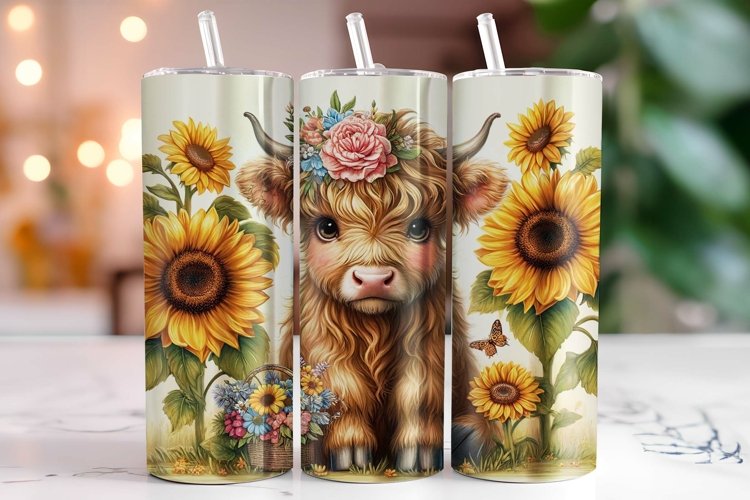 Highland Cow Sunflowers 20oz Tumbler Wrap Sublimation