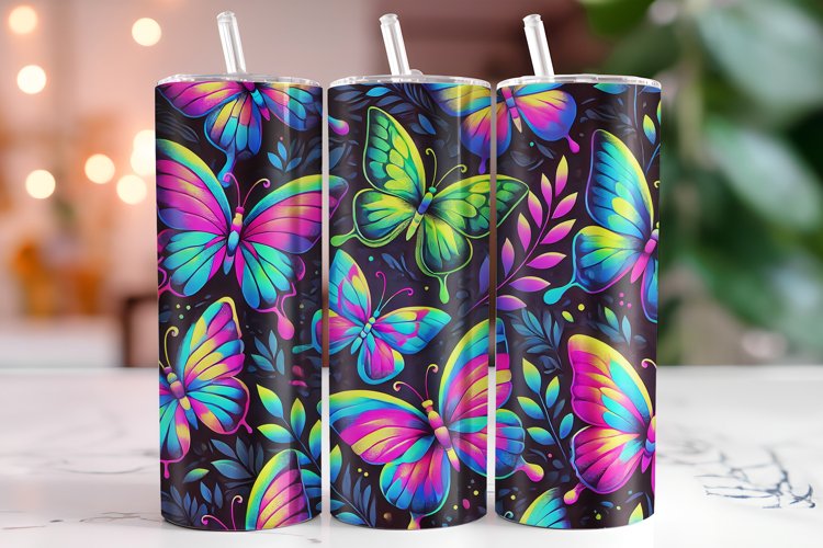 Neon Butterflies 20oz Tumbler Wrap Sublimation